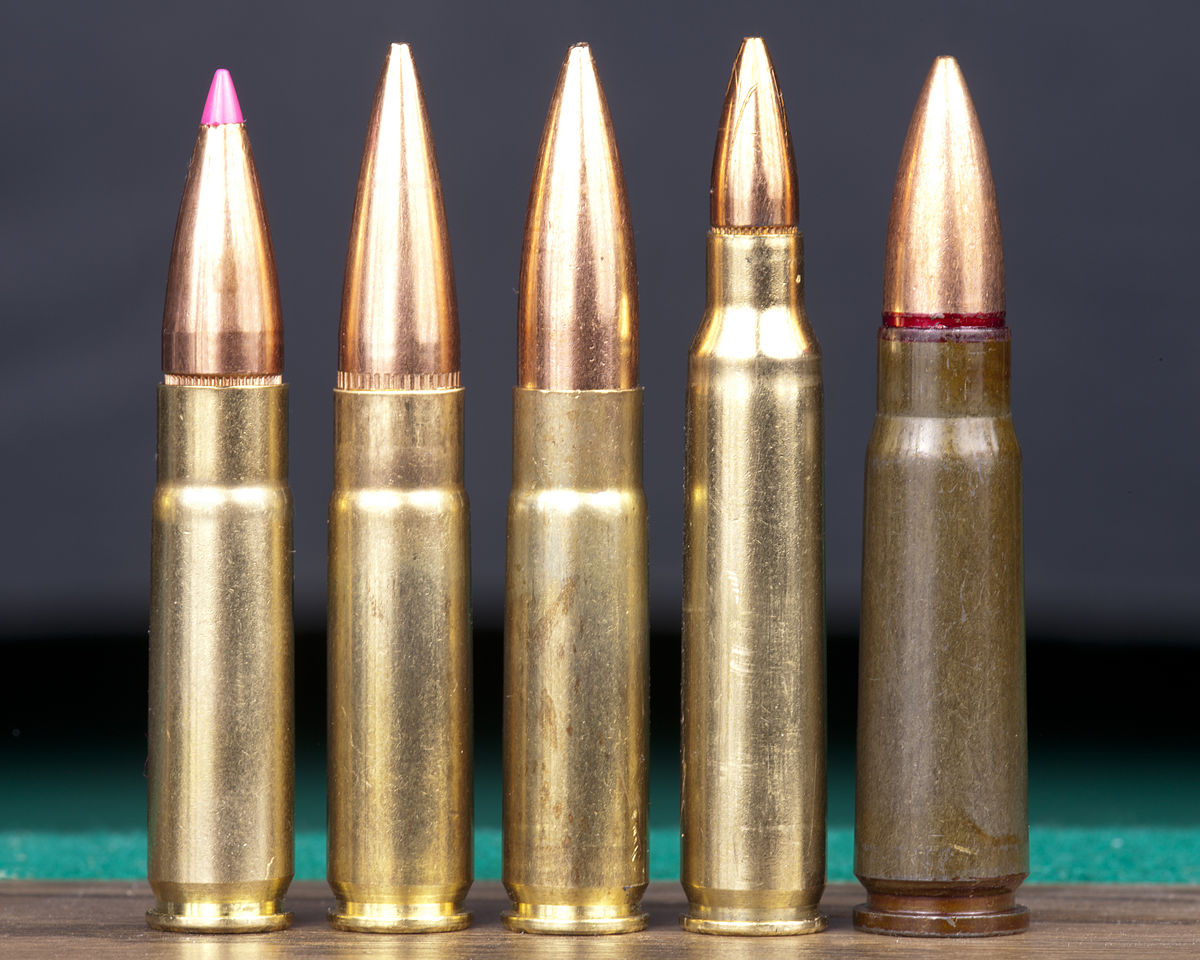 Three varieties of .300 Blackout (left) compared to 5.56 and 7.62 (second f...