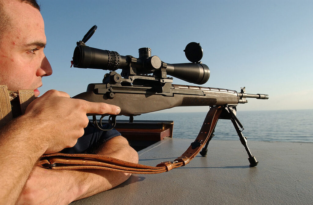 Ensign with an M14 on the destroyer USS Mahan